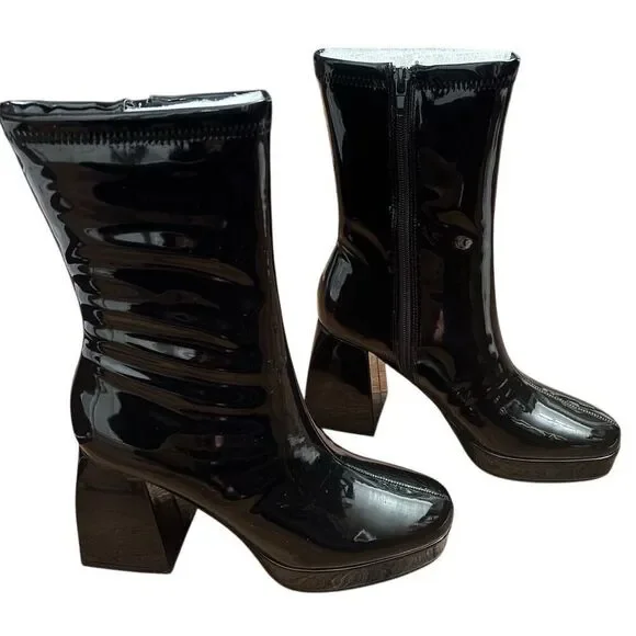 Lulus Women's Black Platform Boots Size 6 Casual Block Heel Edmen - Picture 2 of 16